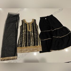 Children’s Brand New Black and Gold Sharara Three Piece Suit